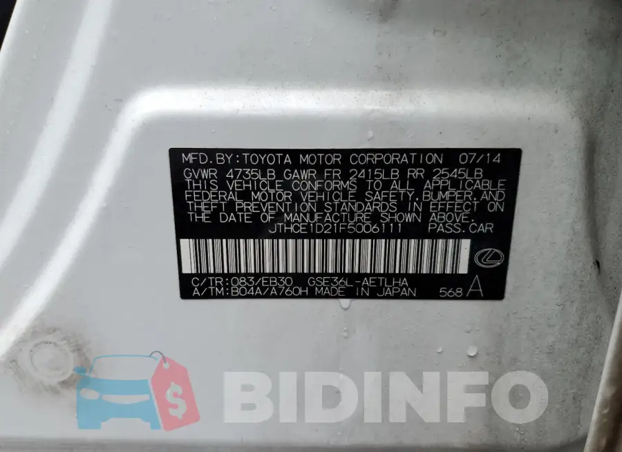 JTHCE1D21F5006111 Photo# 12