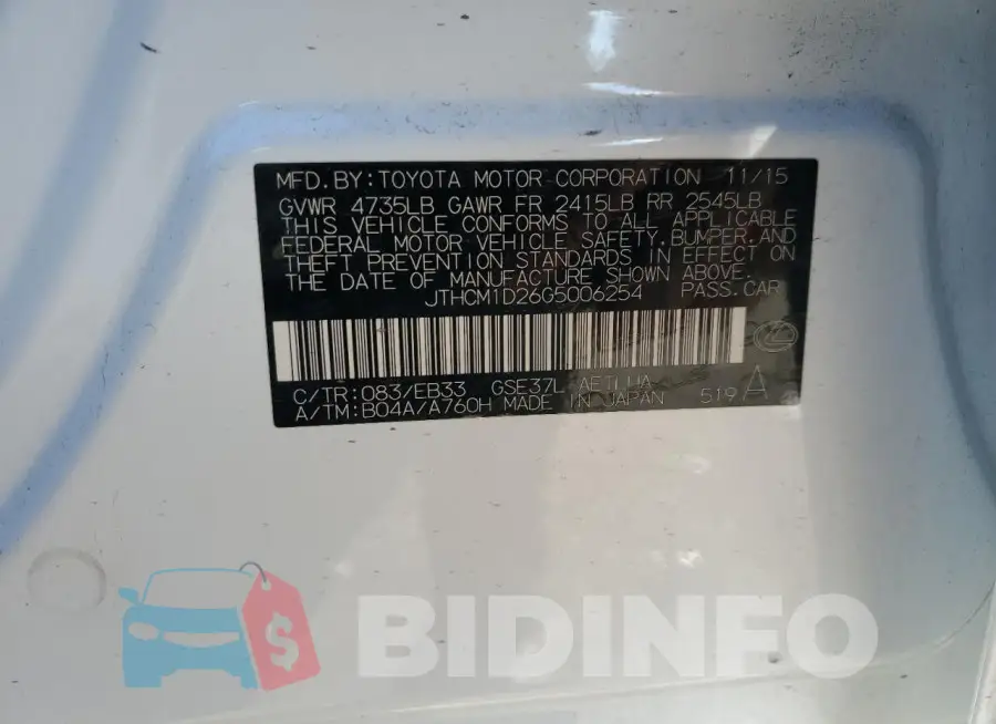 JTHCM1D26G5006254 Photo# 12
