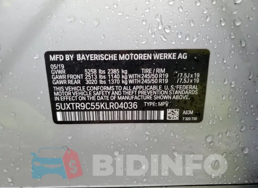 5UXTR9C55KLR04036 Photo# 13