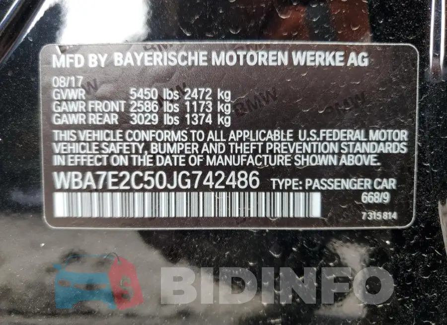 WBA7E2C50JG742486 Photo# 12