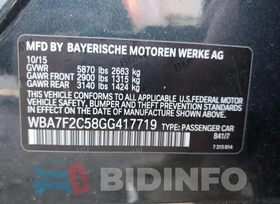 WBA7F2C58GG417719 Photo# 12