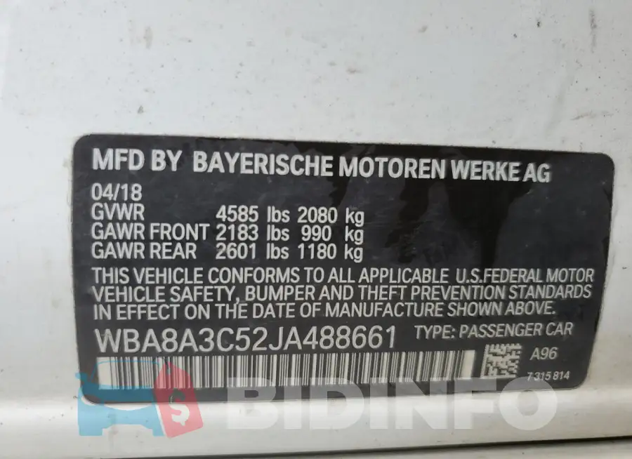 WBA8A3C52JA488661 Photo# 12
