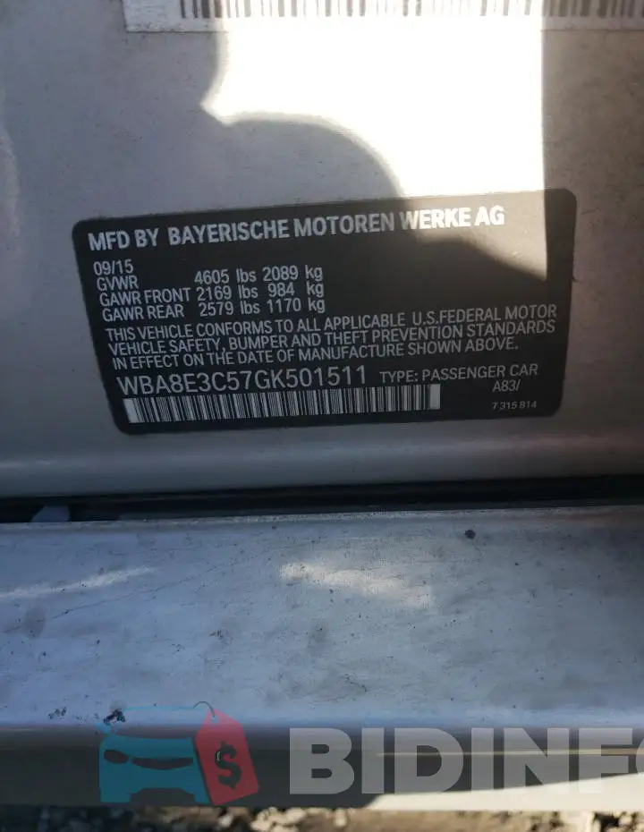 WBA8E3C57GK501511 Photo# 12