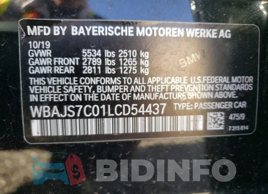 WBAJS7C01LCD54437 Photo# 13