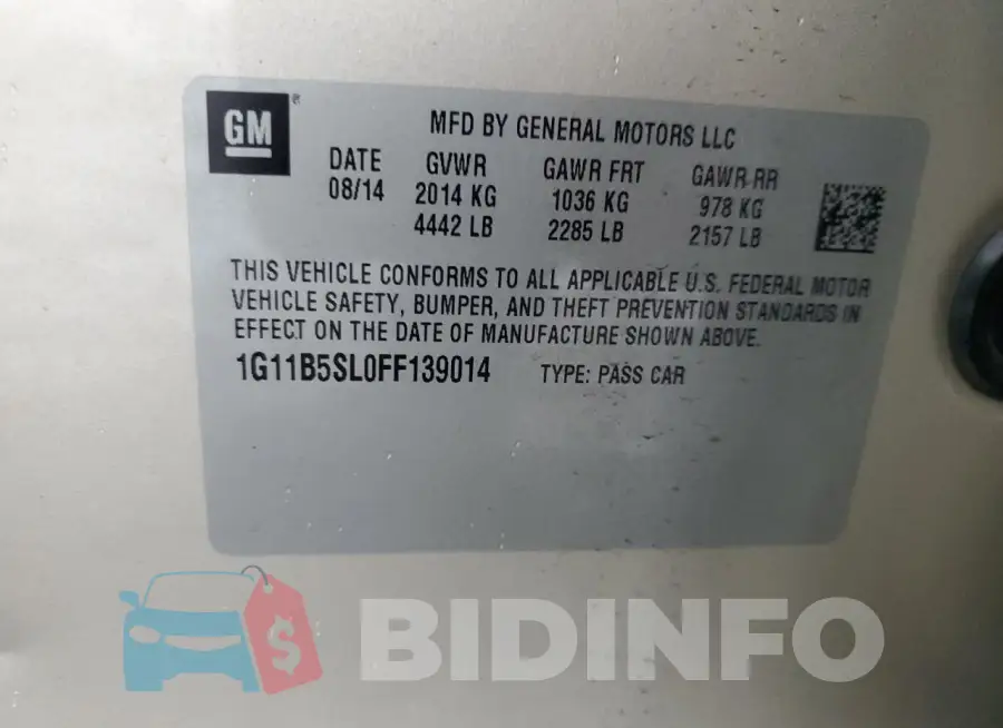 1G11B5SL0FF139014 Photo# 12