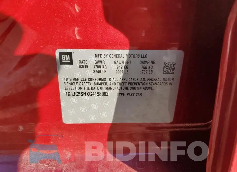 1G1JC5SHXG4158062 Photo# 13