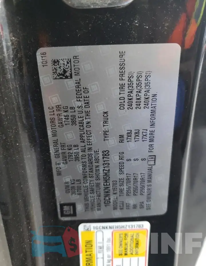 1GCNKNEH5HZ131783 Photo# 12