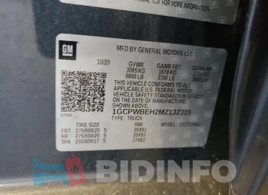 1GCPWBEH2MZ132315 Photo# 12