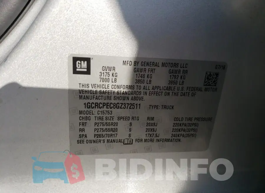 1GCRCPEC8GZ372511 Photo# 12