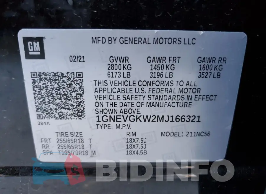 1GNEVGKW2MJ166321 Photo# 13