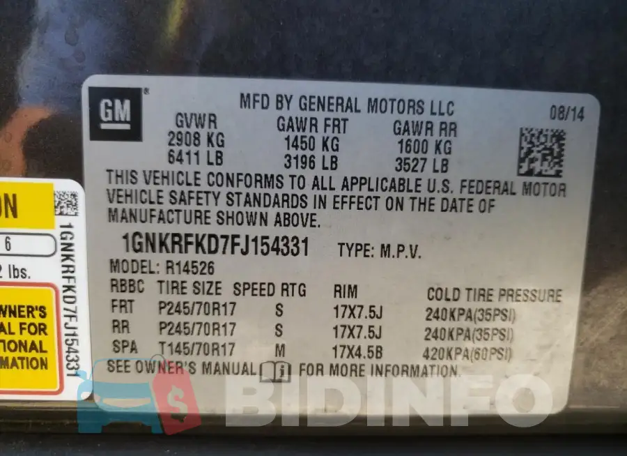 1GNKRFKD7FJ154331 Photo# 13