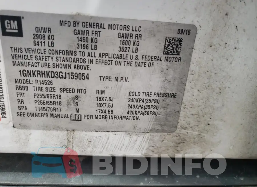 1GNKRHKD3GJ159054 Photo# 13