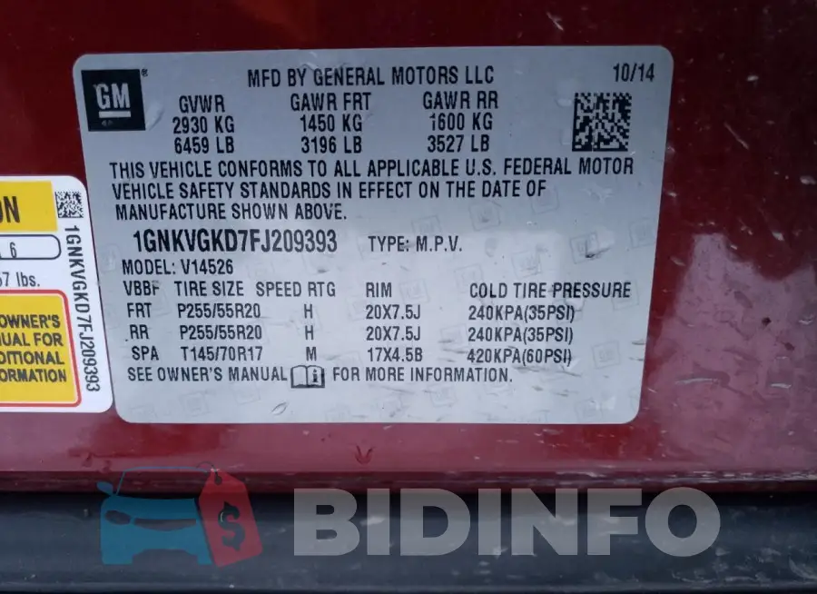 1GNKVGKD7FJ209393 Photo# 13