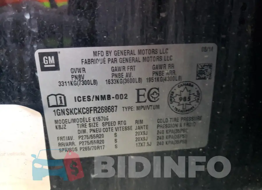 1GNSKCKC8FR268687 Photo# 13