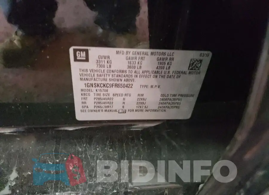 1GNSKCKC9FR650422 Photo# 13