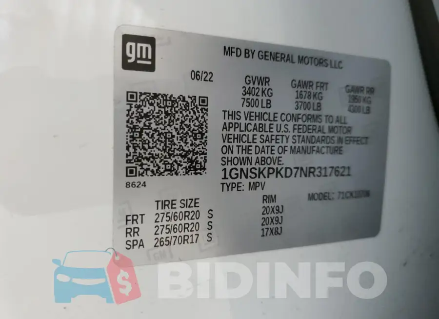 1GNSKPKD7NR317621 Photo# 13