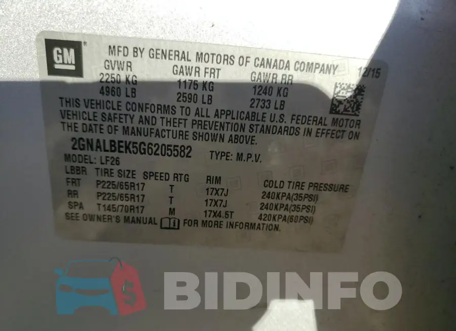 2GNALBEK5G6205582 Photo# 14
