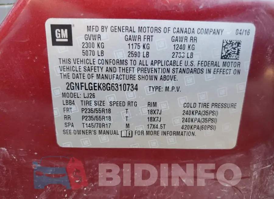 2GNFLGEK8G6310734 Photo# 14