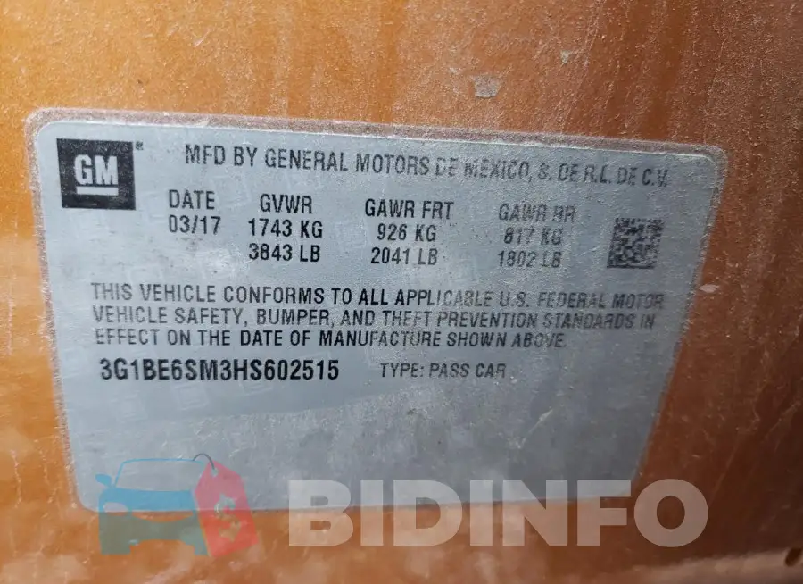 3G1BE6SM3HS602515 Photo# 12