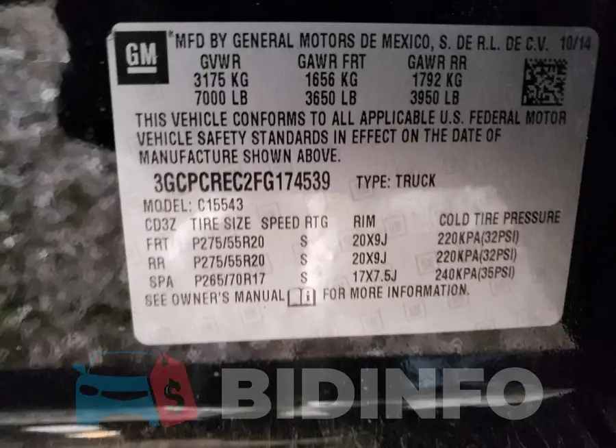 3GCPCREC2FG174539 Photo# 12