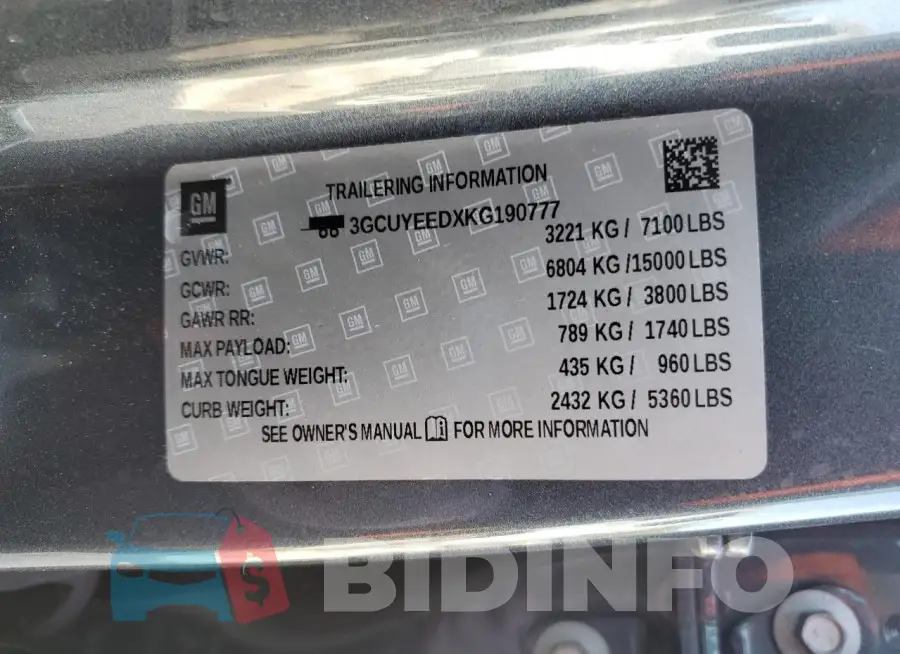 3GCUYEEDXKG190777 Photo# 12