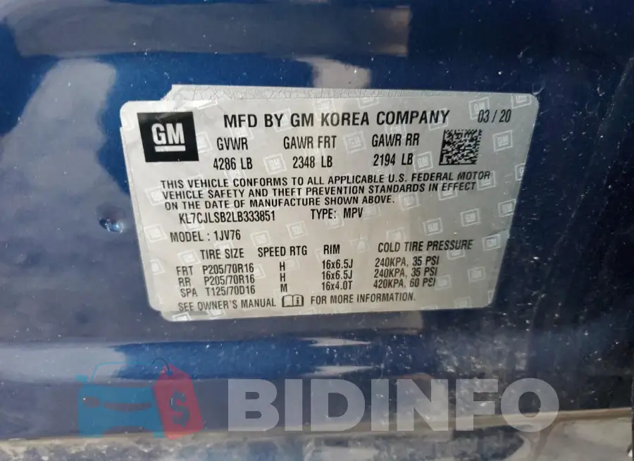 KL7CJLSB2LB333851 Photo# 13
