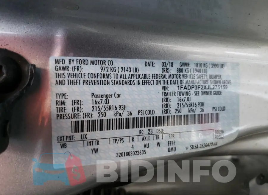 1FADP3F2XJL275159 Photo# 12