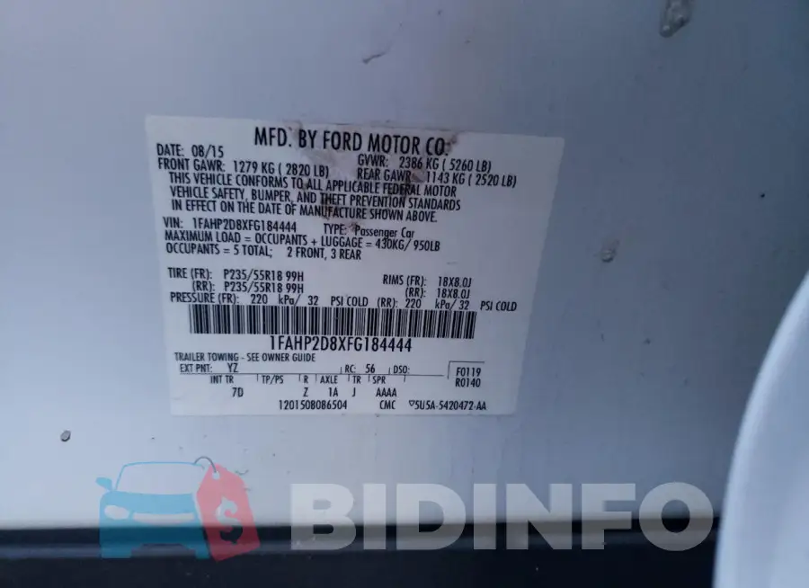 1FAHP2D8XFG184444 Photo# 12