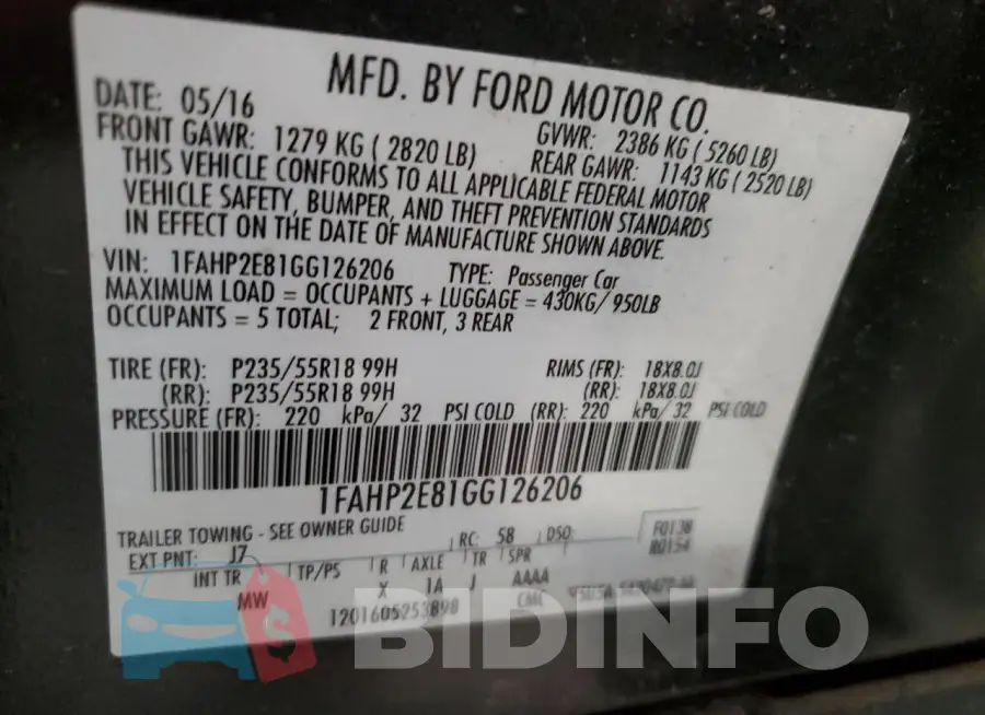 1FAHP2E81GG126206 Photo# 12