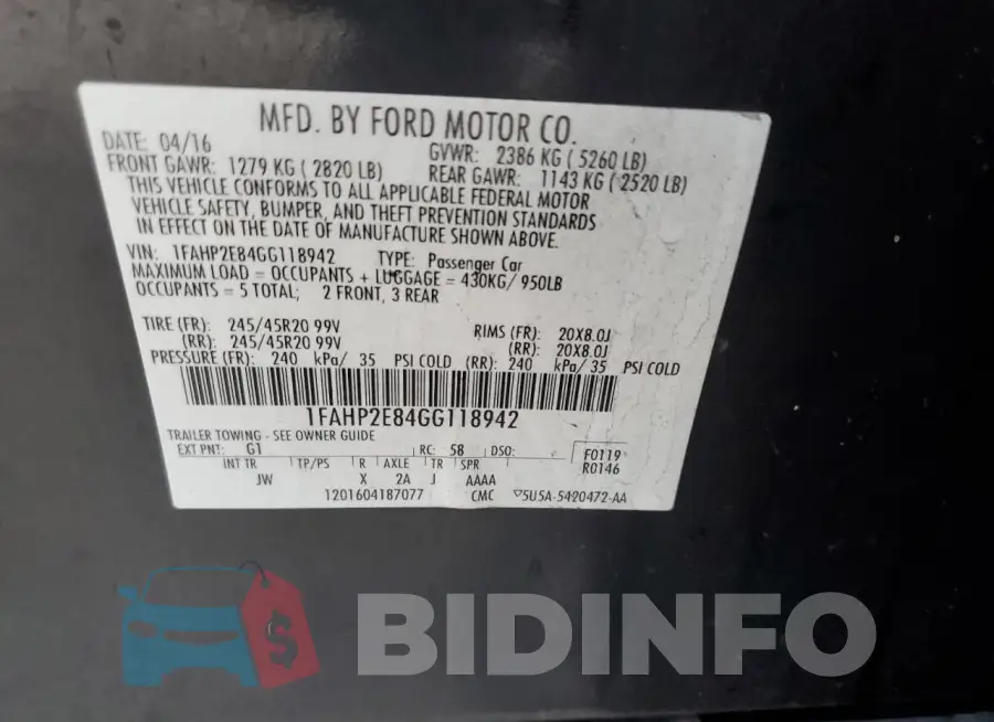 1FAHP2E84GG118942 Photo# 12