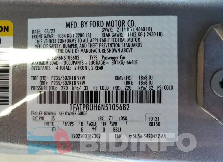 1FATP8UH6N5105682 Photo# 13