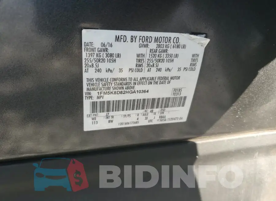 1FM5K8D82HGA10364 Photo# 13