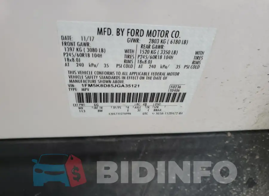 1FM5K8D85JGA35121 Photo# 13