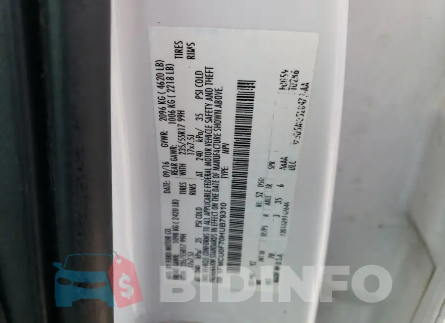 1FMCU0F70HUB79310 Photo# 13