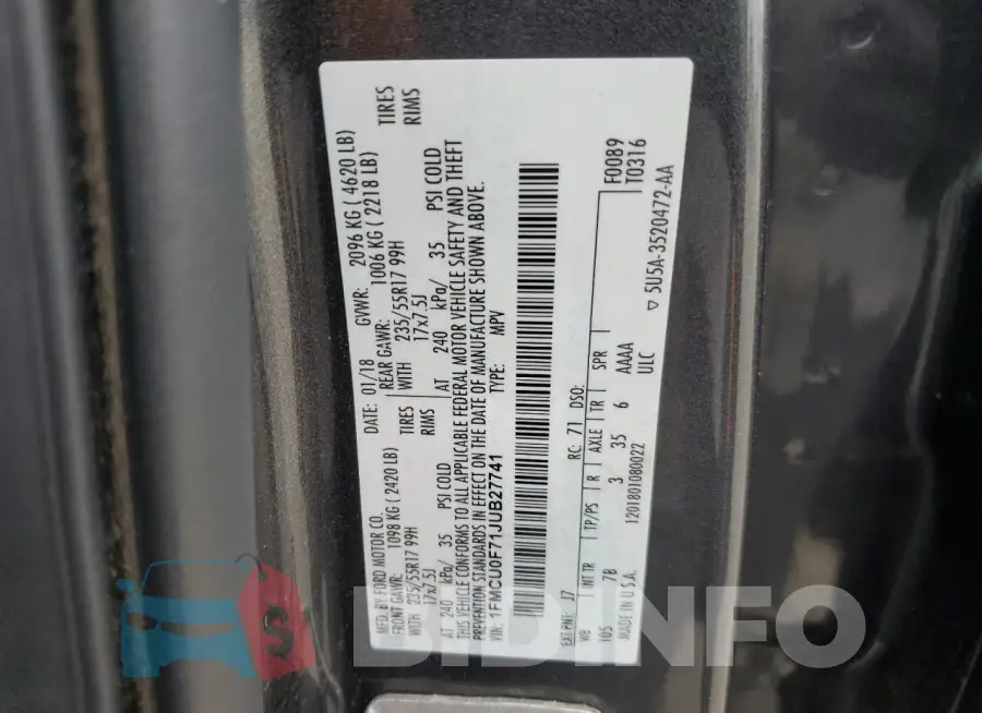 1FMCU0F71JUB27741 Photo# 13