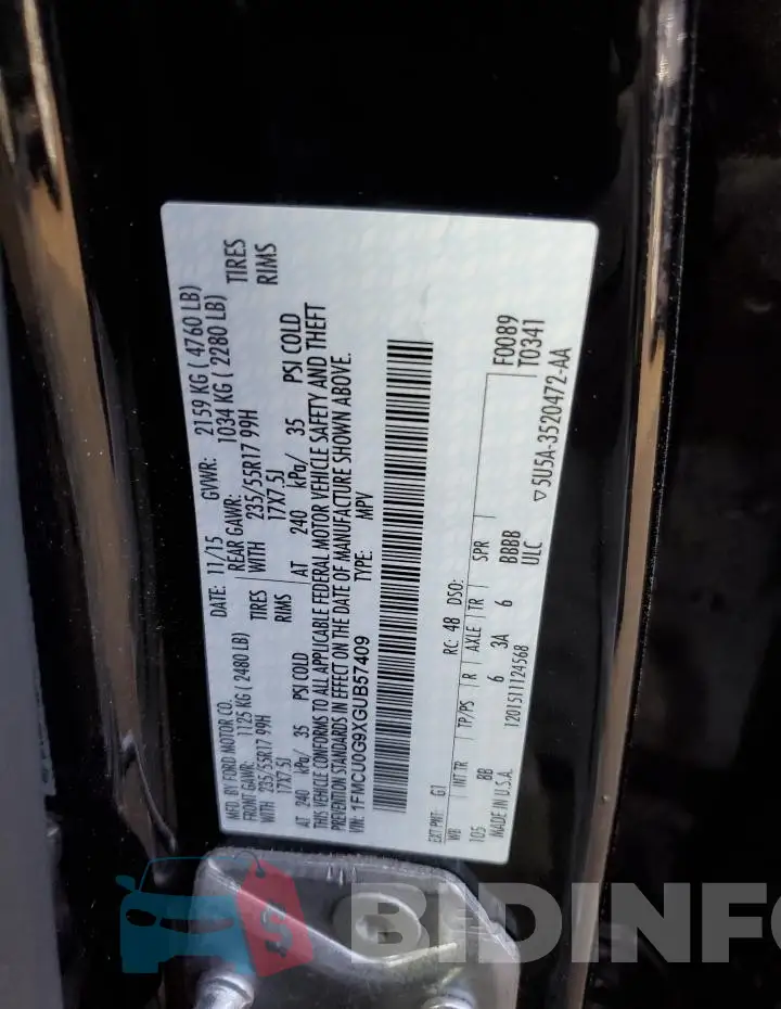 1FMCU0G9XGUB57409 Photo# 14
