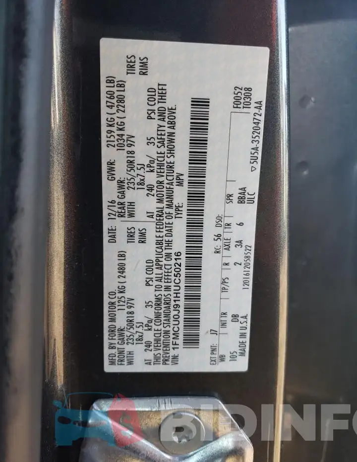 1FMCU0J91HUC50216 Photo# 13