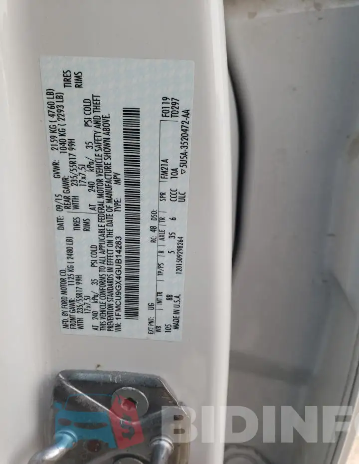 1FMCU9GX4GUB14283 Photo# 14