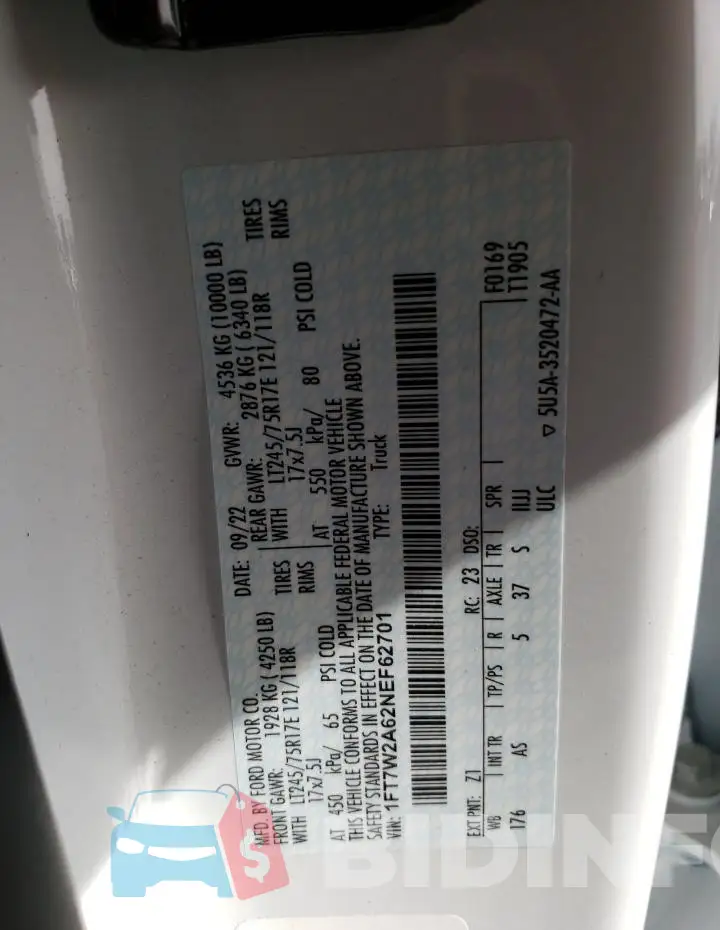 1FT7W2A62NEF62701 Photo# 12