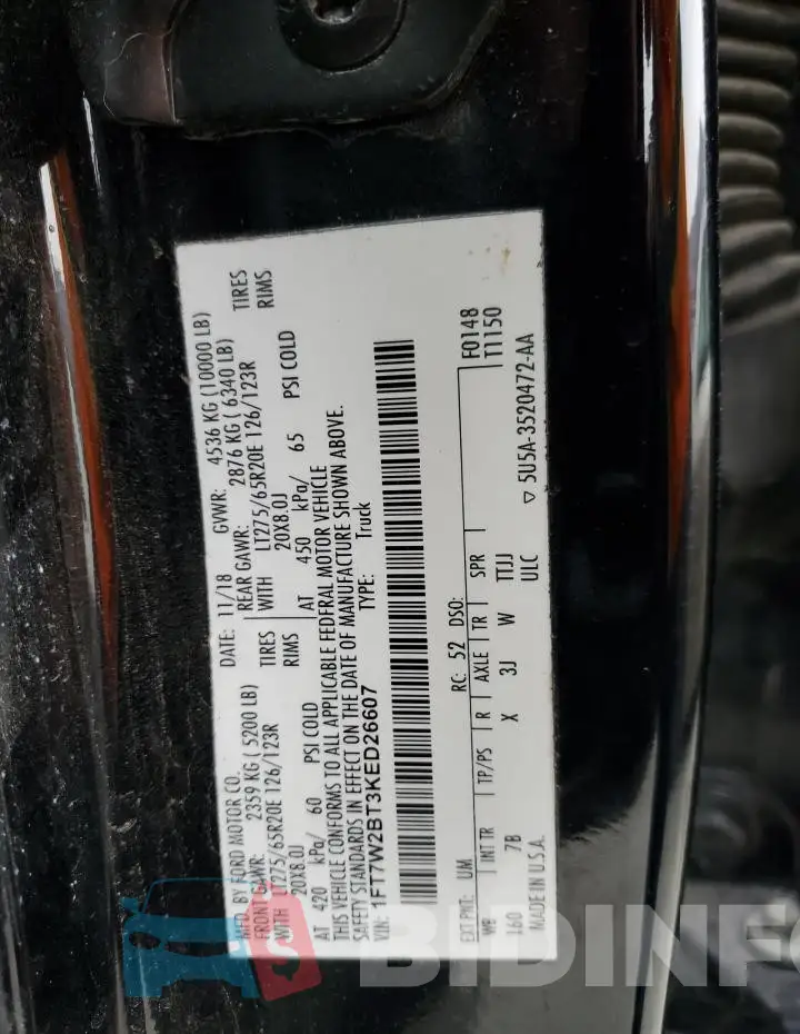 1FT7W2BT3KED26607 Photo# 13