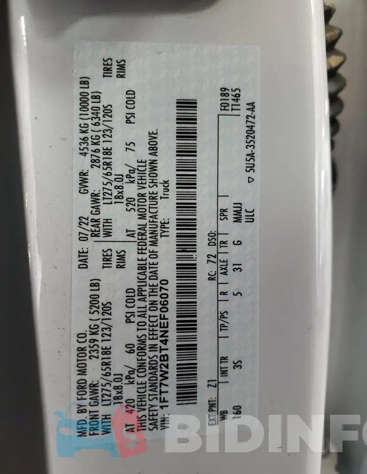 1FT7W2BT4NEF06070 Photo# 12