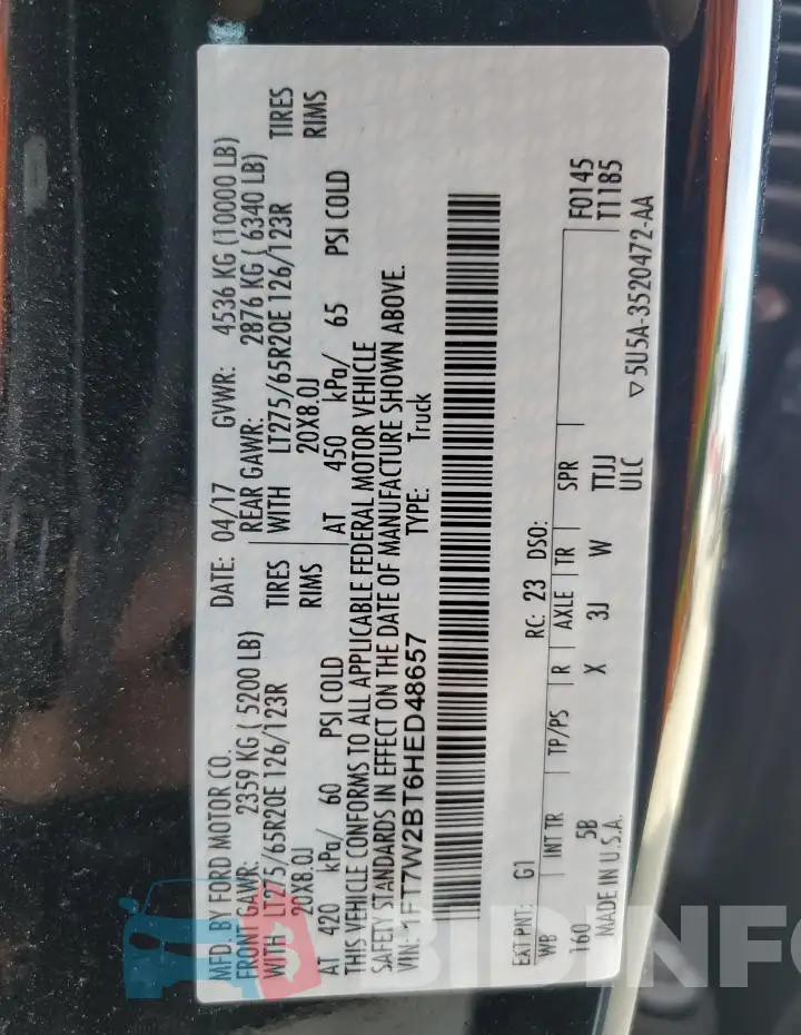 1FT7W2BT6HED48657 Photo# 12
