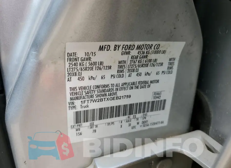 1FT7W2BTXGEB21759 Photo# 12