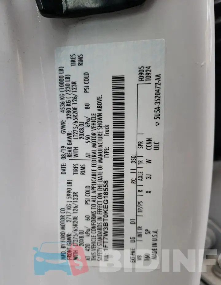 1FT7W3BT0KEG18558 Photo# 12