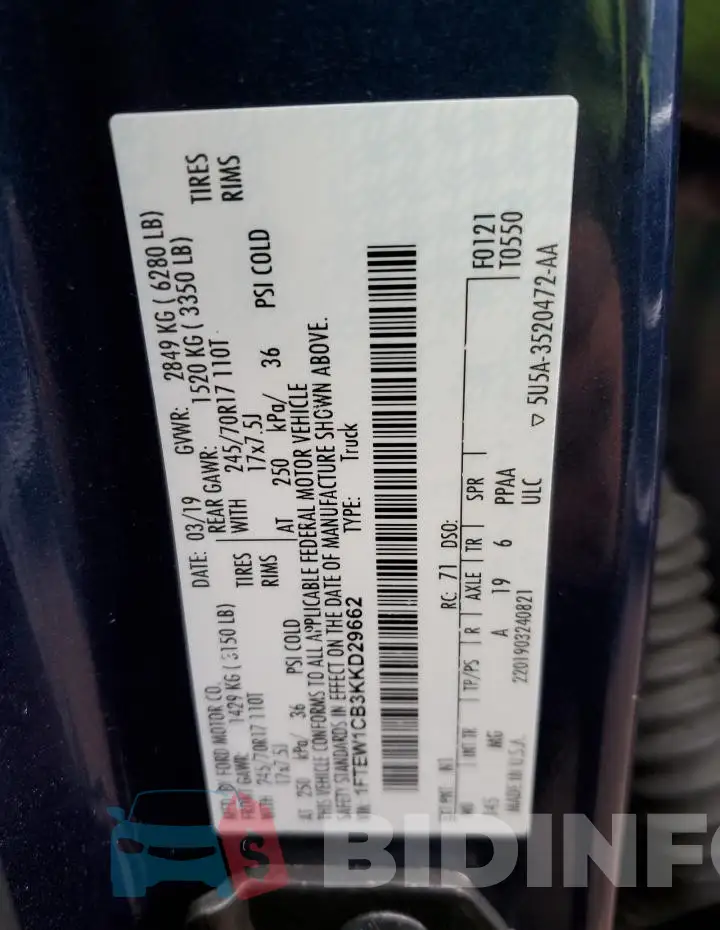 1FTEW1CB3KKD29662 Photo# 12