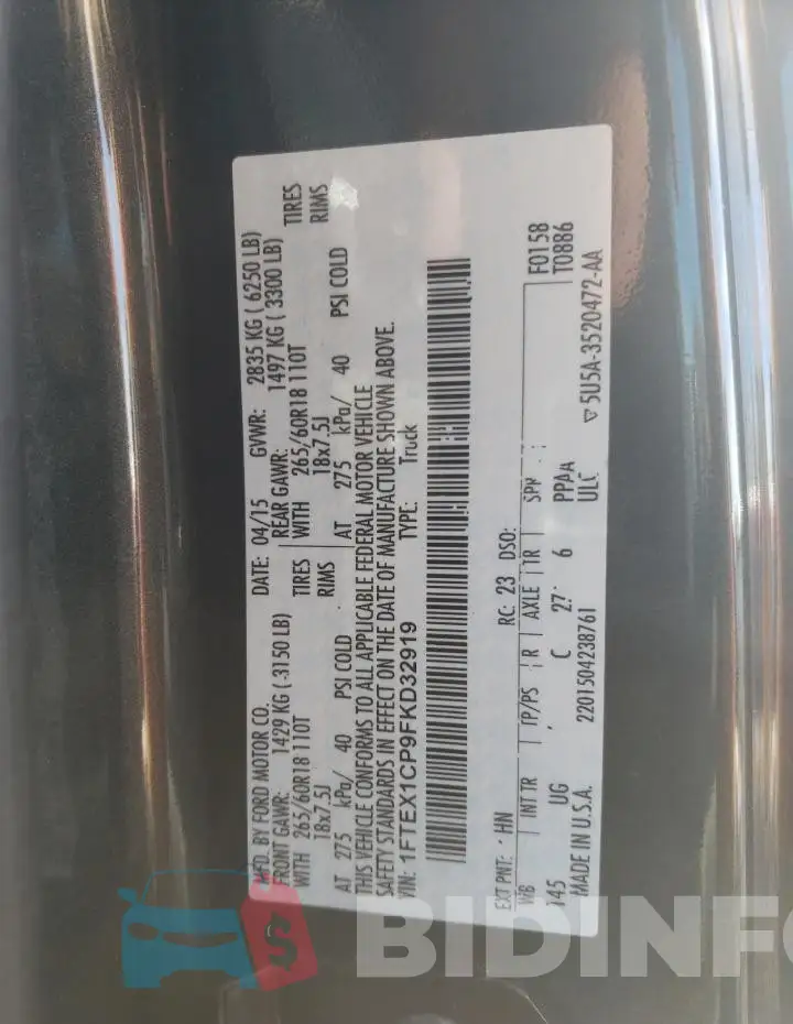 1FTEX1CP9FKD32919 Photo# 12