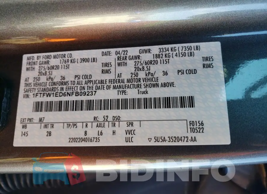 1FTFW1ED6NFB09237 Photo# 12