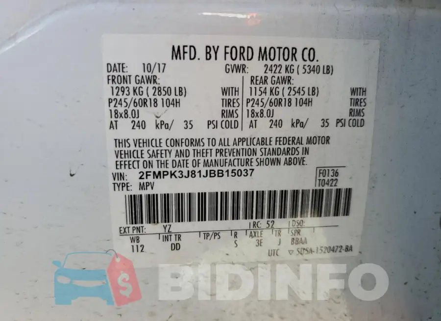 2FMPK3J81JBB15037 Photo# 12