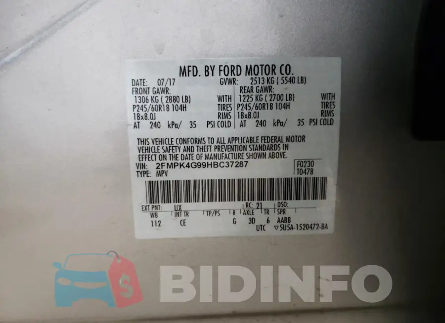 2FMPK4G99HBC37287 Photo# 13