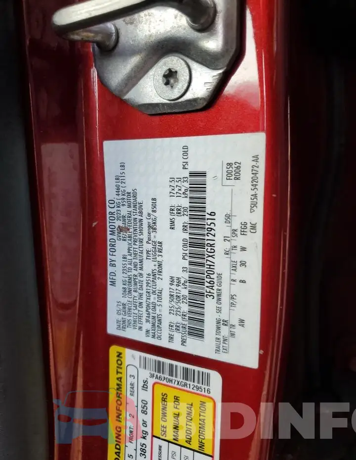 3FA6P0H7XGR129516 Photo# 12